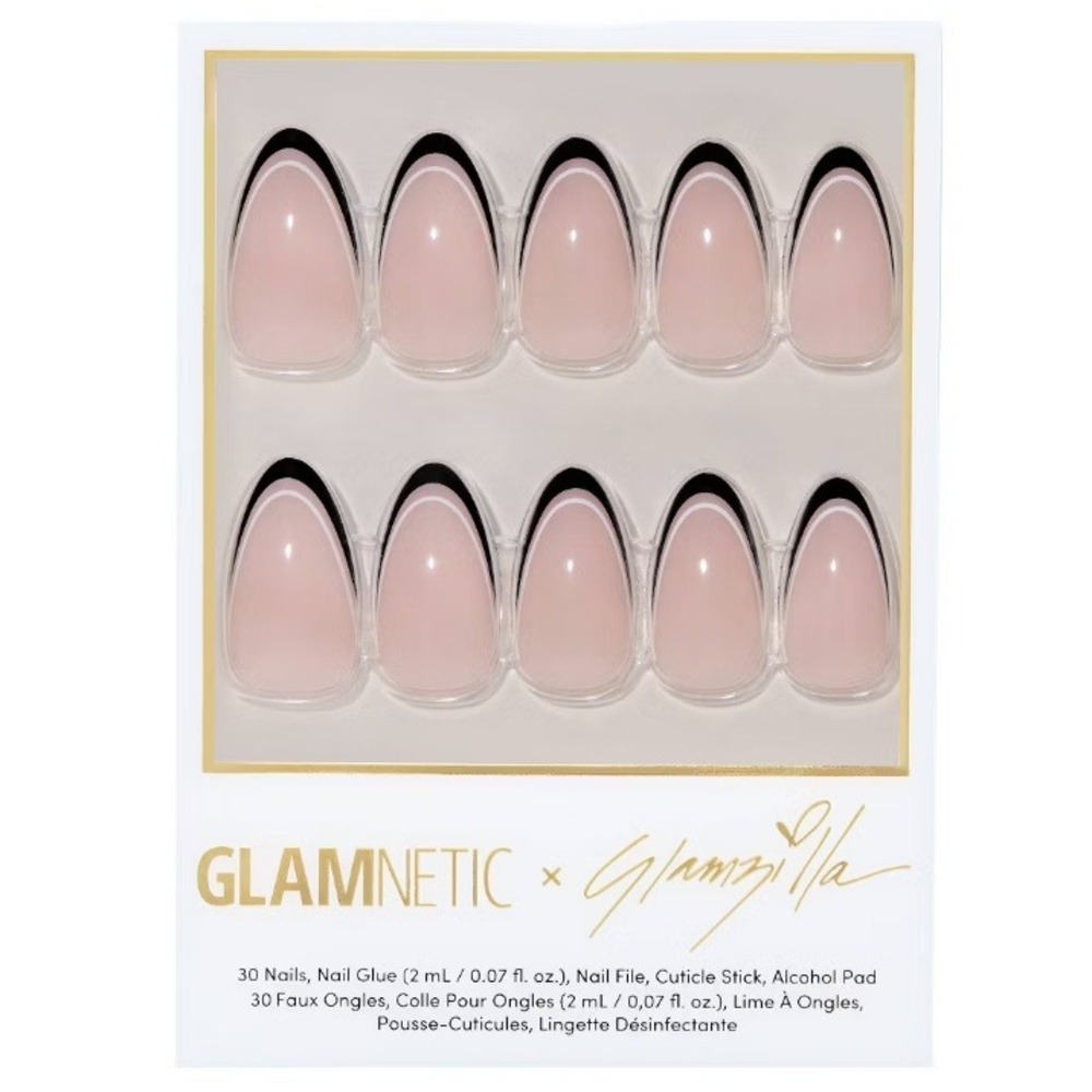Glamnetic x Glamzilla Press On Nails Short Round Black French Tip‎ 30ct New